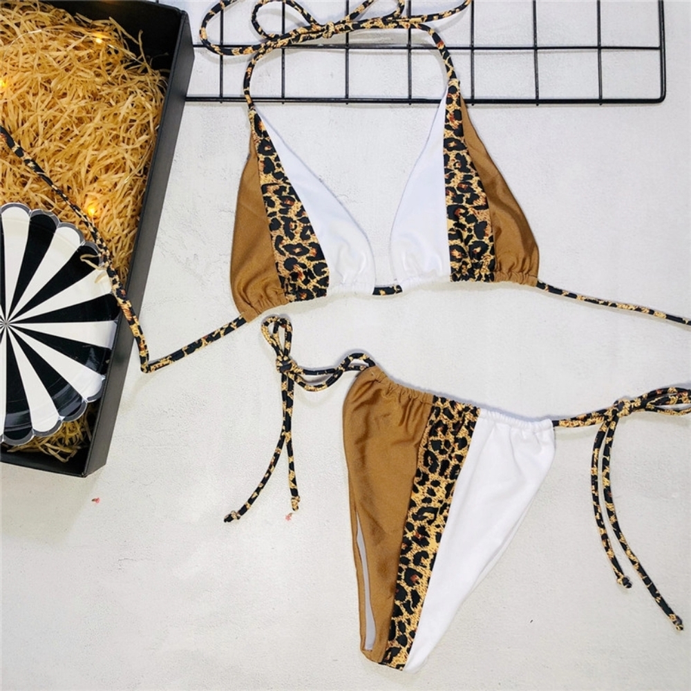 Leopard String Slide Triangle Brazilian Bikini Set - Picture 6 of 8